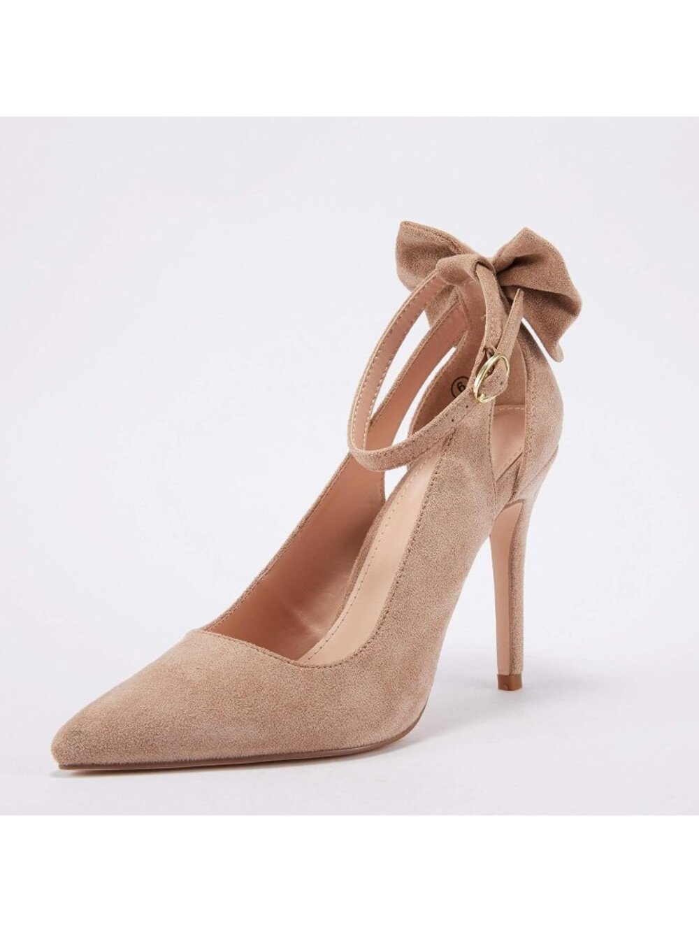 Women's Khaki Pointed Toe High Heels Ankle Strap Sexy Bowtie Back Dress Sandals - Picture 4 of 5